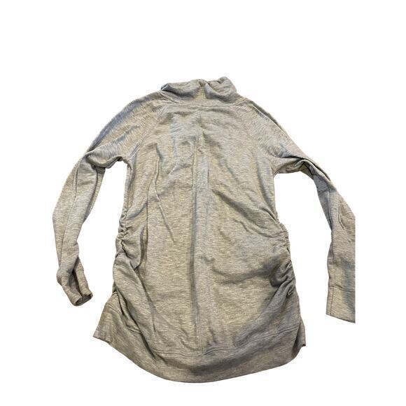 Femme Maternity Cowl‎ Neck Drawstring Heathered Blue Pullover Top Side Ruching - Picture 2 of 6